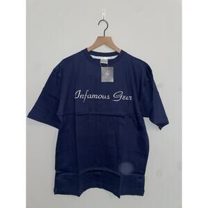 NWT 2000s Infamous Gear Blue White Script Shirt Tee Y2K L Large